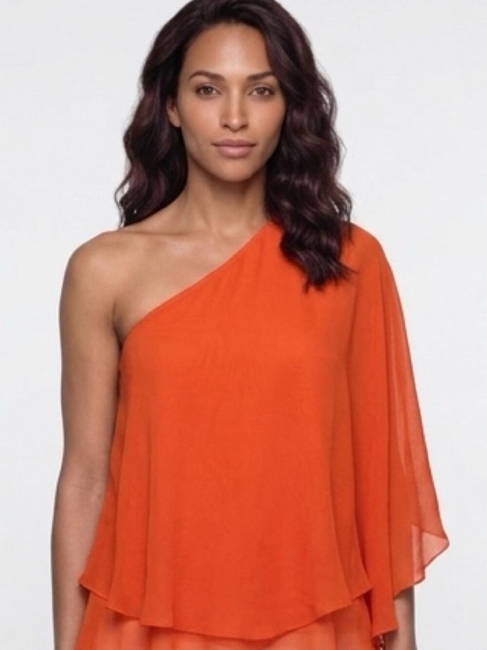 Jay Godfrey Silk One-Shoulder Cape Blouse Top Bright Orange Size 2